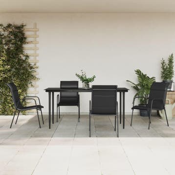 vidaXL 5-delige Tuinset textileen en staal zwart, Verzenden, Tuinset