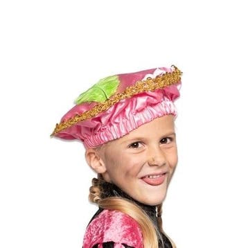 Pietenbaret Satijn Met Veer Roze, Verzenden