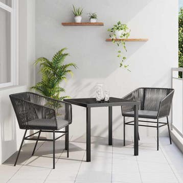 vidaXL Tuin Eettafel Set met kussen 3 pcs Zwart Gepoedercoat, Verzenden