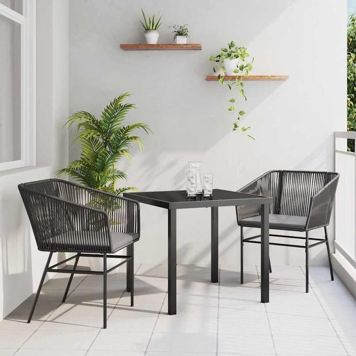 vidaXL Tuin Eettafel Set met kussen 3 pcs Zwart Gepoedercoat, Tuin en Terras, Tuinsets en Loungesets, Nieuw, Verzenden