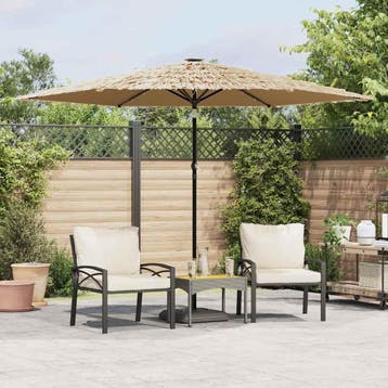 vidaXL Parasol met LEDs en stalen paal 288x288x225 cm bruin, Verzenden