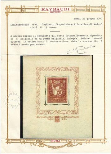 Liechtenstein 1934 - Vaduz Feuillet 5 F. brun-rouge Unif BF1