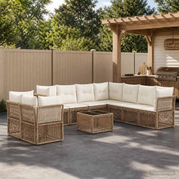 vidaXL Tuinbank Set 10 st Beige poly rattan, Verzenden, Nieuw