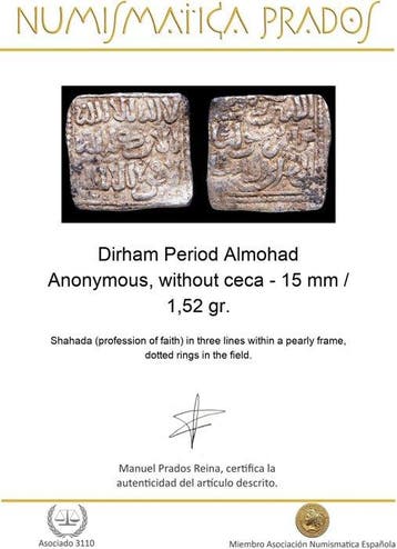 Kalifaat van de Almohaden. Anonymous. Dirham 1147-1269 A.D.