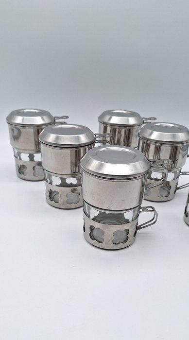 duralex - Koffie- en theeservies (6) - Staal, Glas, Antiek en Kunst, Antiek | Meubels | Tafels
