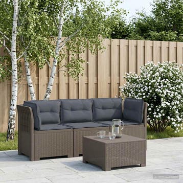 vidaXL 3-Zits Tu bank met Kussens Rattan Look PP Lichtgrijs, Verzenden