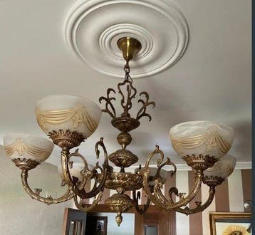 Plafondlamp - Verguld brons, Kristal