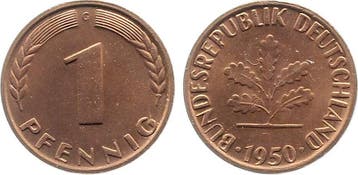 Duitsland Variante 1 Pfennig 1950 G stgl J 380 bfr Porth, Verzenden