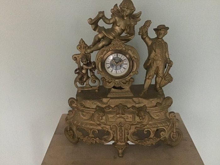 Klok - gegoten tin / aluminium - 1930-1940, Antiek en Kunst, Antiek | Klokken