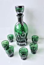 Karaf (7) - Set Smaragd Glas Platin Overlay Karaffe mit 6