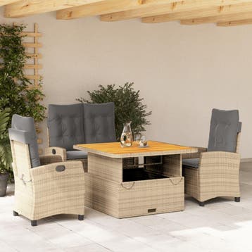 vidaXL 4-delige Tuinset met kussens poly rattan beige, Tuin en Terras, Verzenden, Nieuw, Tuinset