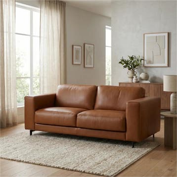 Leren bank Clear - 3 zits - Elegance Cognac (cognac) -, Huis en Inrichting, Zetels | Zetels, Bohemian, Eigentijds, Modern, Retro, Vintage