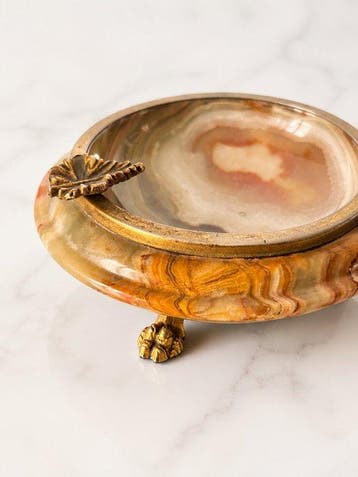 Italian Onyx Jewellery Box & Ashtray Set - 60s 70s /