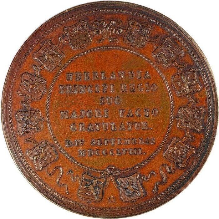 Nederland. Historical Medal 1858 Coming of Age of Crown, Postzegels en Munten, Munten | Nederland
