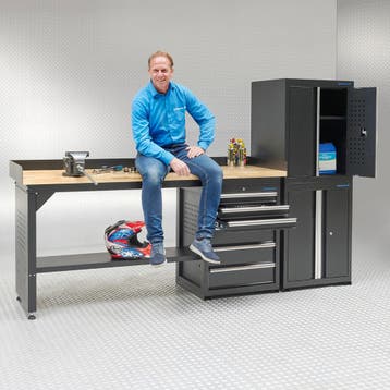 Datona Werkbank 200 cm 2 kast deuren 1 kast lades bamboe -, Ophalen of Verzenden
