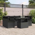 vidaXL Tuinbank Set met kussen 7 pcs Zwart Poly rattan, Verzenden, Nieuw