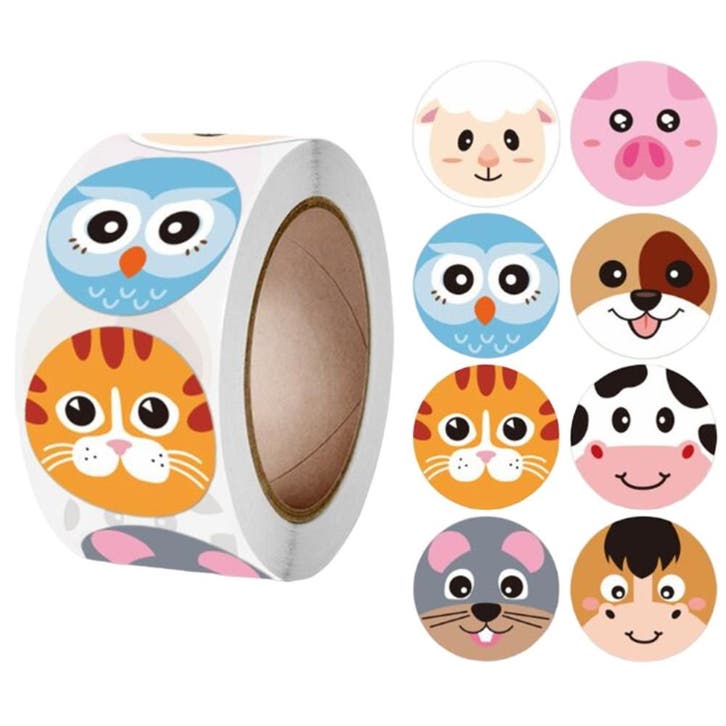 500 Stickers Op Rol - 2.5cm - Boerderij Dieren -, Hobby en Vrije tijd, Stickers en Plaatjes, Verzenden