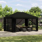 vidaXL Prieel 4 × 3 m Zwart Polyester en Staal 190 gsm, Verzenden, Nieuw