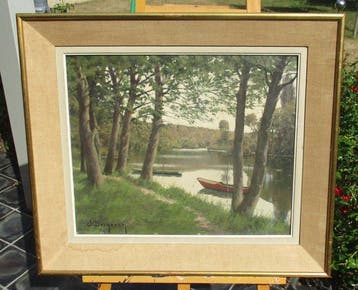 E. Bergeron (XIX-XX) - Bootjes op de parkvijver, Antiek en Kunst