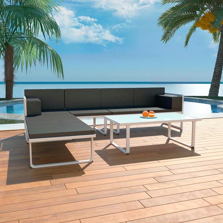 vidaXL 4-delige Loungeset met kussens aluminium zwart, Tuin en Terras, Tuinsets en Loungesets, Loungeset, Nieuw, Verzenden