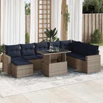 vidaXL 9-delige tuinbankset met kussens, grijs polyrotan, Verzenden, Nieuw