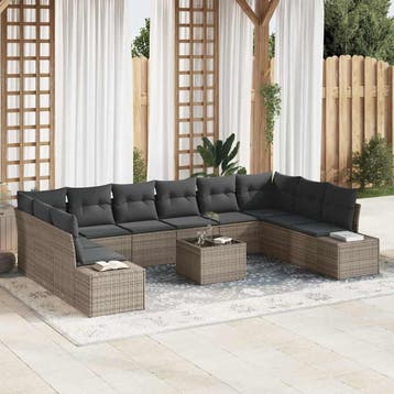 vidaXL Tuinbank Set 10 st 9-Aantal zitplaatsen Grijs, Verzenden, Nieuw