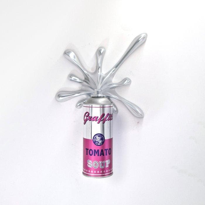 2FAST - Chrome Pink Splash Can Sculpture, Antiek en Kunst, Kunst | Designobjecten