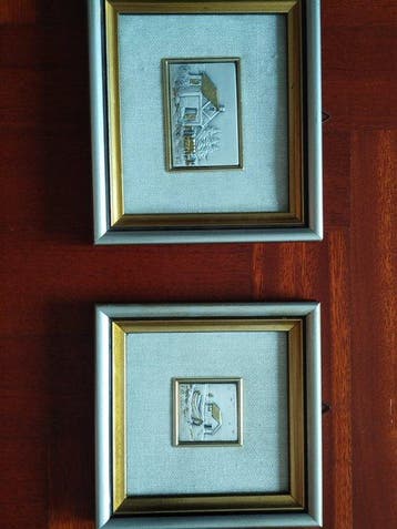 Reliëf, Coppia di Bassorilievi in Argento 925 - Paesaggi