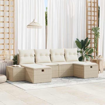 vidaXL Tuinbank Set 6 st Beige poly rattan, Verzenden, Nieuw