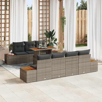 vidaXL Tuinbank Set 8 st Grijs Poly rattan, Jardin & Terrasse, Verzenden