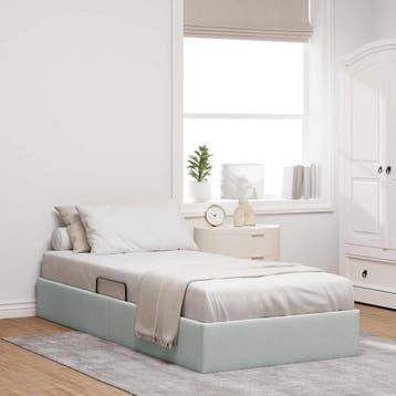 vidaXL Ottoman Bedframe met opslag Lichtgrijs 90 x 190 cm, Verzenden