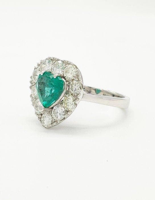 Ring - 18 karaat Witgoud Smaragd - Diamant, Bijoux, Sacs & Beauté, Bagues