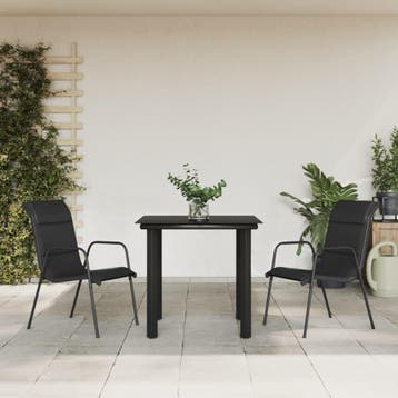vidaXL 3-delige Tuinset textileen en staal zwart, Verzenden, Tuinset