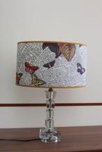 Lamp - in matglas met lampenkap van vintage Fornasetti-stof