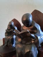 Serre-livres (2) - Moine lisant - Bois, Étain - Deux, Antiquités & Art