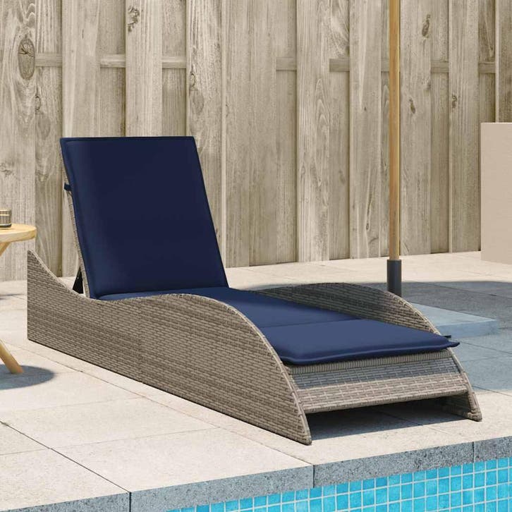 vidaXL Ligbed met kussen grijs 60x205x73 cm poly rattan, Tuin en Terras, Ligbedden, Nieuw, Verzenden