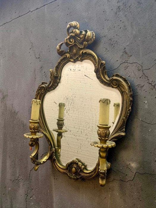 Wandlamp - Verguld brons - Met facetgeslepen spiegel -, Antiquités & Art, Antiquités | Autres Antiquités