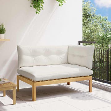 vidaXL Hoek Sofa Eenheid Licht Acacia en Crèmekleurig Wit, Tuin en Terras, Verzenden, Nieuw