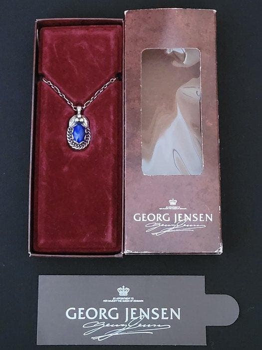 Georg Jensen - Collier avec pendentif Argent Lapis-lazuli -, Handtassen en Accessoires, Antieke sieraden