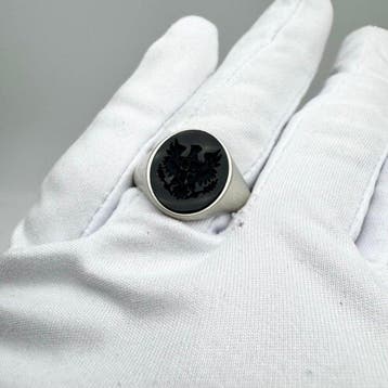 Sans prix de réserve - Bague Argent Onyx - Aigle gravé
