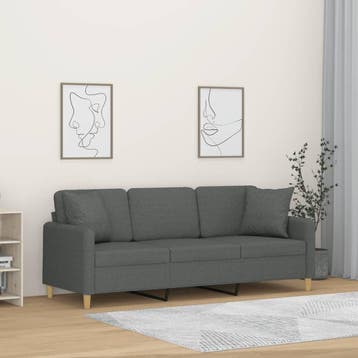 vidaXL Driezitsbank met sierkussens 180 cm stof donkergrijs, Verzenden, Nieuw