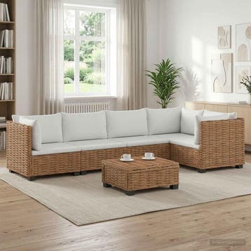 vidaXL 6 st Rieten Loungeset met Kussens GENDT Natuurlijk, Verzenden, Nieuw