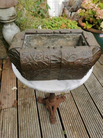 Jardinière - koper, hout en zink - latoen koperen jardinière