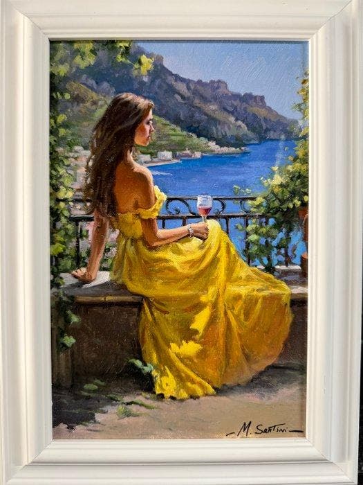 Marco Santini (XX-XXI) - Eleganza mediterranea in giallo, Antiek en Kunst, Kunst | Schilderijen | Klassiek