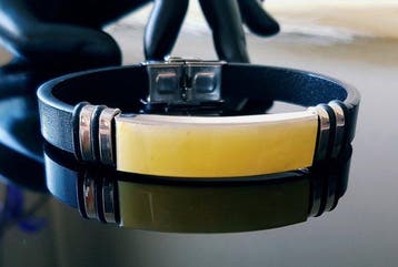 Amber Leren armband met Baltisch amber - vrouwen, mannen,