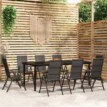 vidaXL 9-delige Tuinset zwart, Tuin en Terras, Verzenden, Nieuw, Tuinset