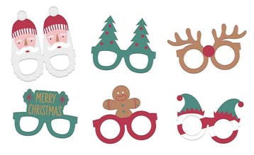 Kerst Brillen Papier 6st, Verzenden