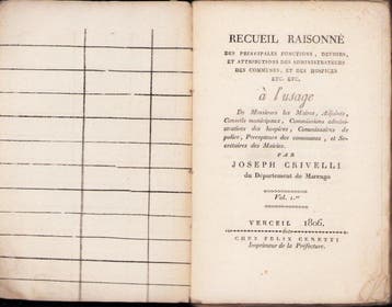 CRIVELLI (Joseph) - Recueil Raisonné - 1806-1807, Antiquités & Art, Antiquités | Livres & Manuscrits