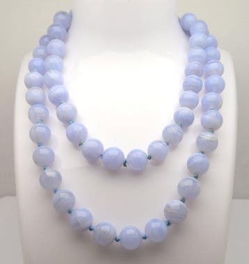 Natural Blue Lace Agate - 66 cm - 88,4 g - Halsketting