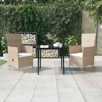 vidaXL 3-delige Tuinset met kussens beige, Verzenden, Tuinset